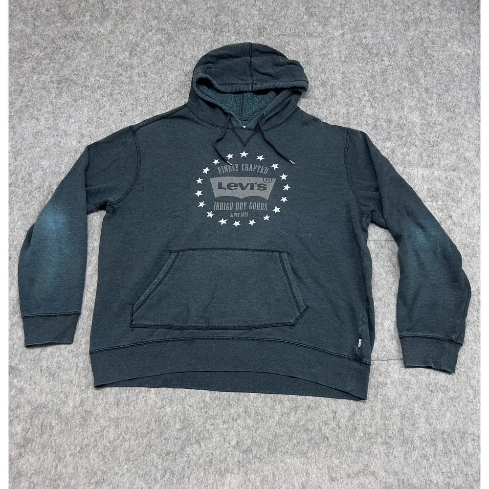 Levis Hoodie Mens Large Blue Casual Streetwear Sweatshirt Pullover Outdoors